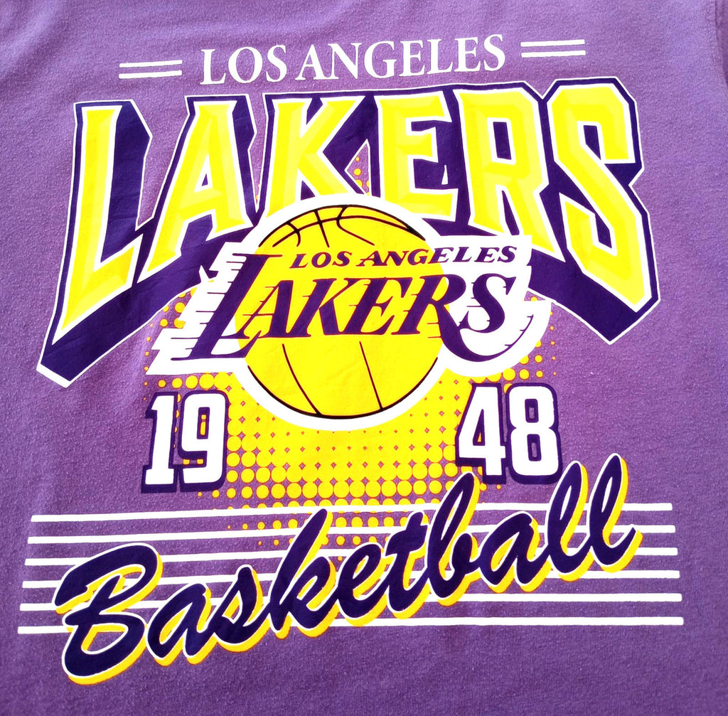 NBA Graphic Print T-Shirt Men's UK Size M Lilac Crew Neck Cotton Rich Lakers