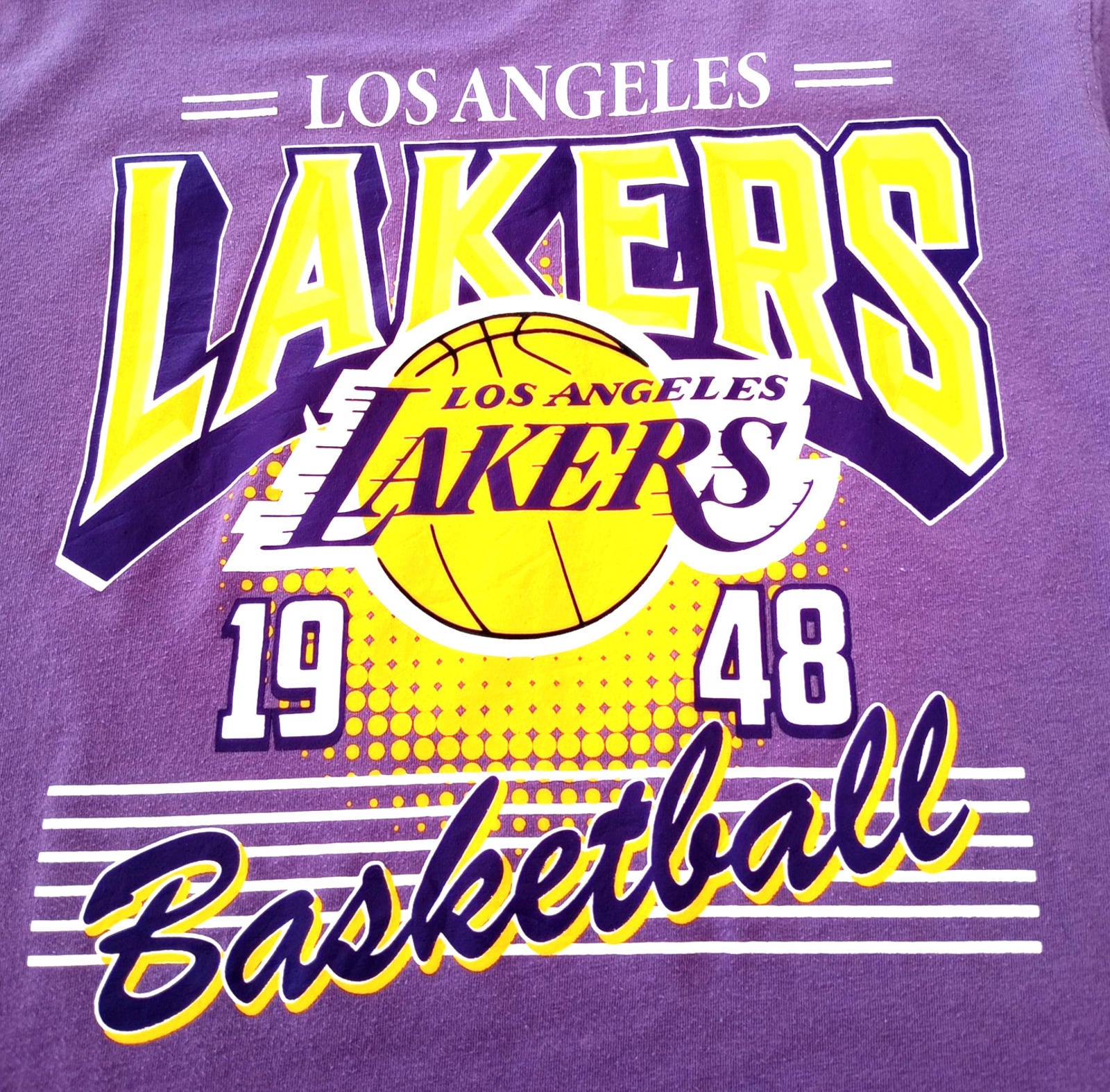 NBA Graphic Print T-Shirt Men's UK Size M Lilac Crew Neck Cotton Rich Lakers