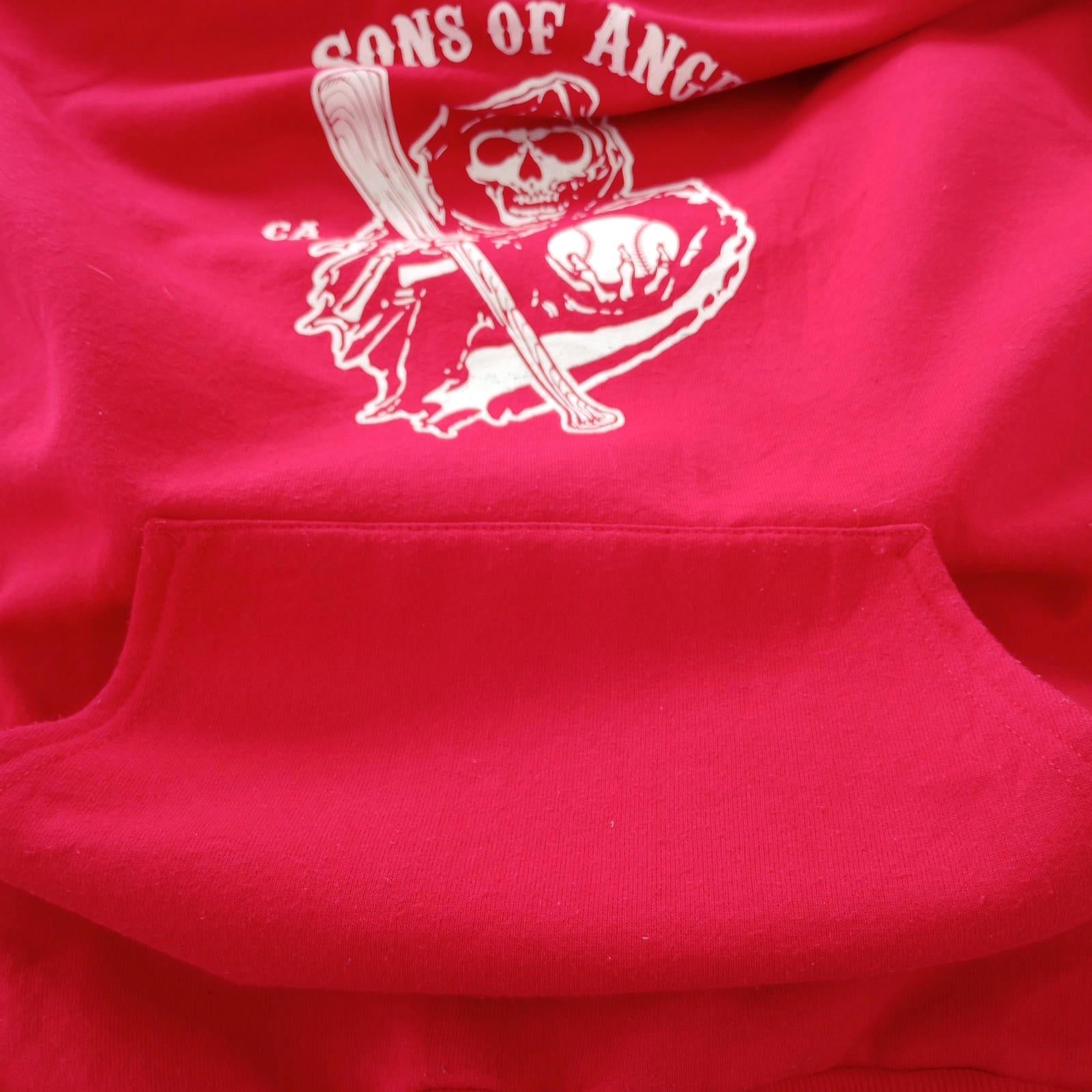 MLB Baseball Hoodie Men's UK Size M Red Jersey Hooded Pockets Los Angeles Angels