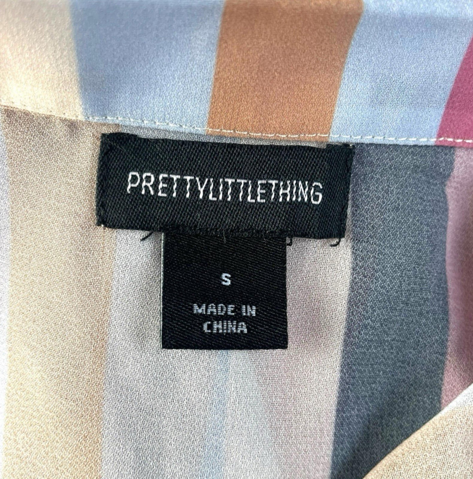 Pretty Little Thing Shirt Blouse Women’s UK Size S Colorful Stripe Long Sleeved