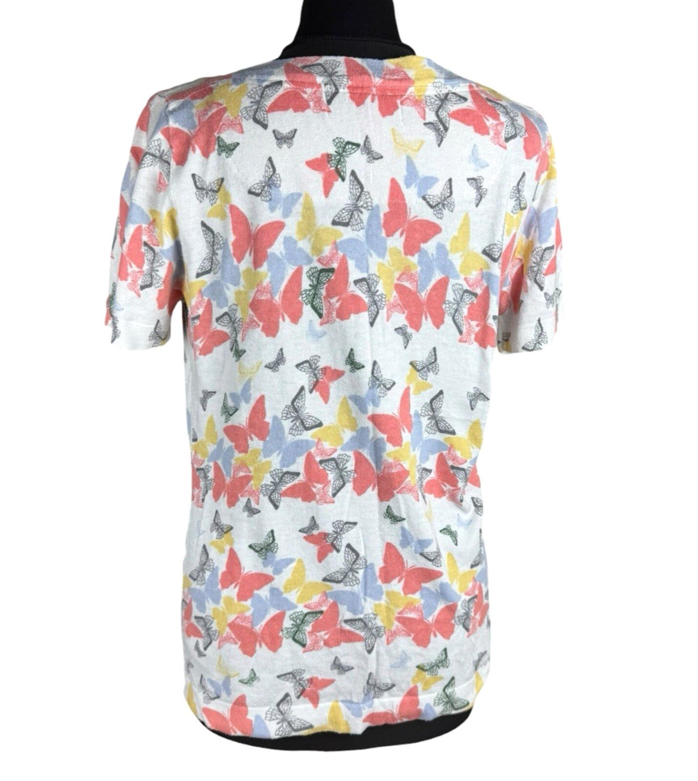 Next Butterfly Print T-Shirt Top Women’s UK Size 12 Multi-Color Studded Accents