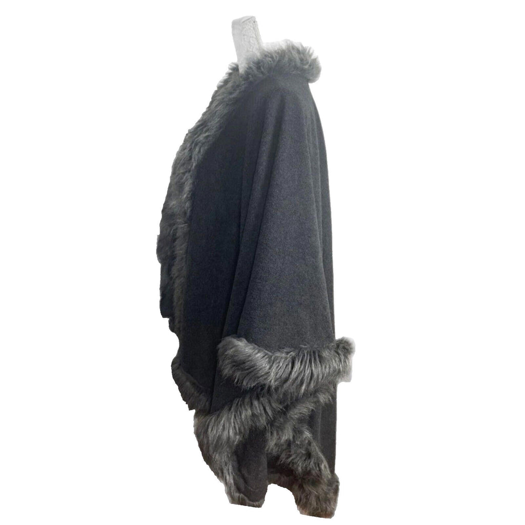 Very Fur Fleece Wrap Shawl Open Shoulder Coat Women's One Size UK 8 - 14 Grey