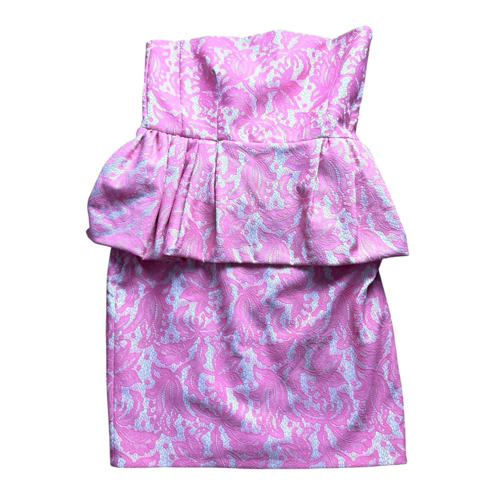 Zara Pink Peplum Dress Strapless Midi Lace Women’s UK Size L