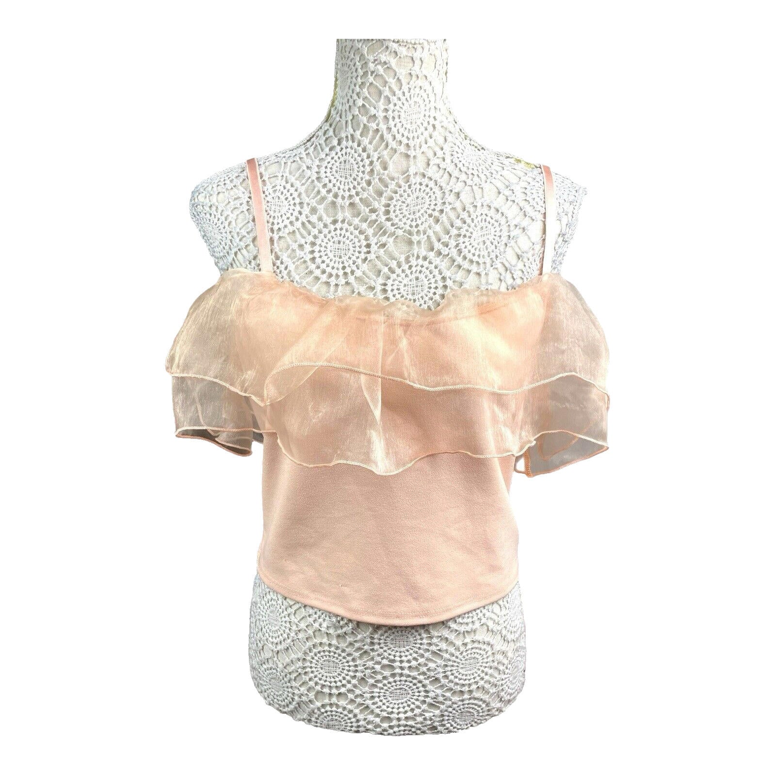 Select Tiered Ruffle Camisole Top Women’s UK Size M Peach Cropped Adjustable