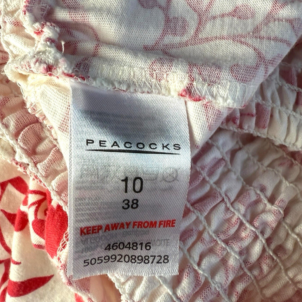 Peacocks Peplum Frill Top Women’s UK Size 10 Square Neck Bell Sleeve White Red