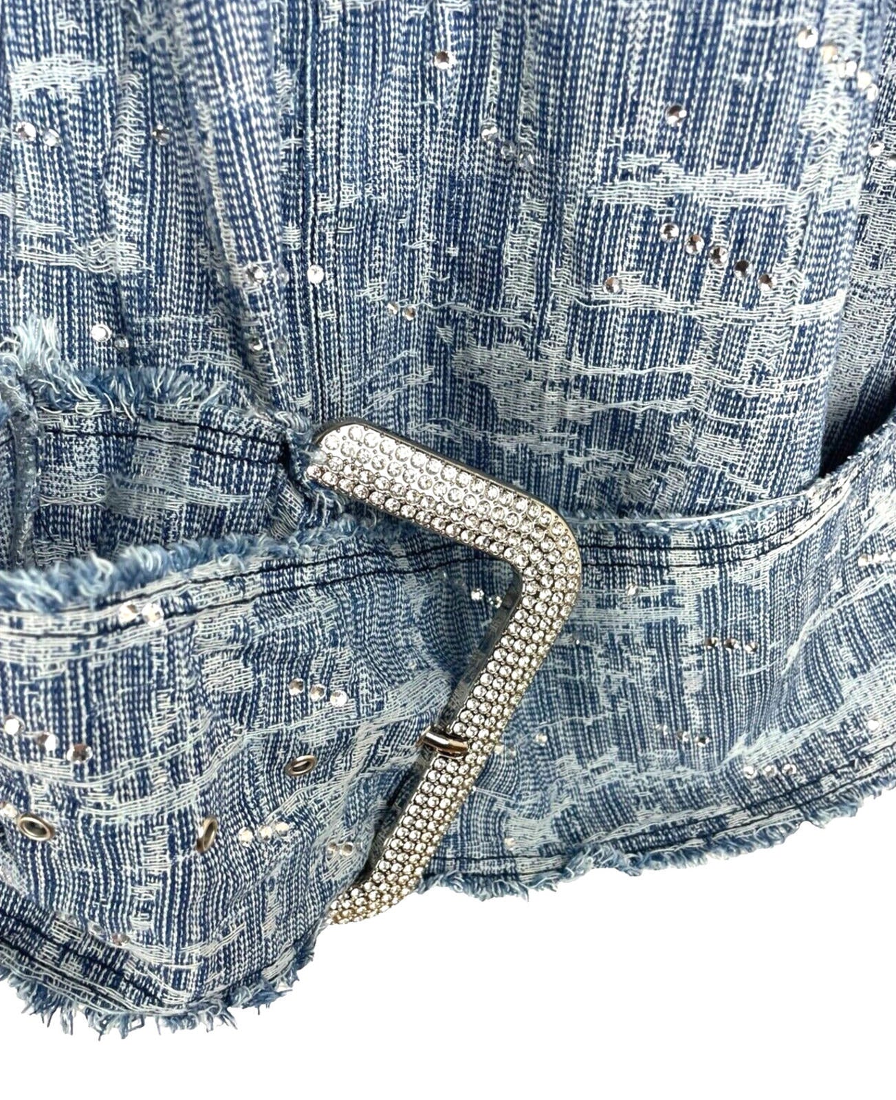 Pretty Little Thing Textured Denim Dress Diamante Buckle Women’s UK Size 8