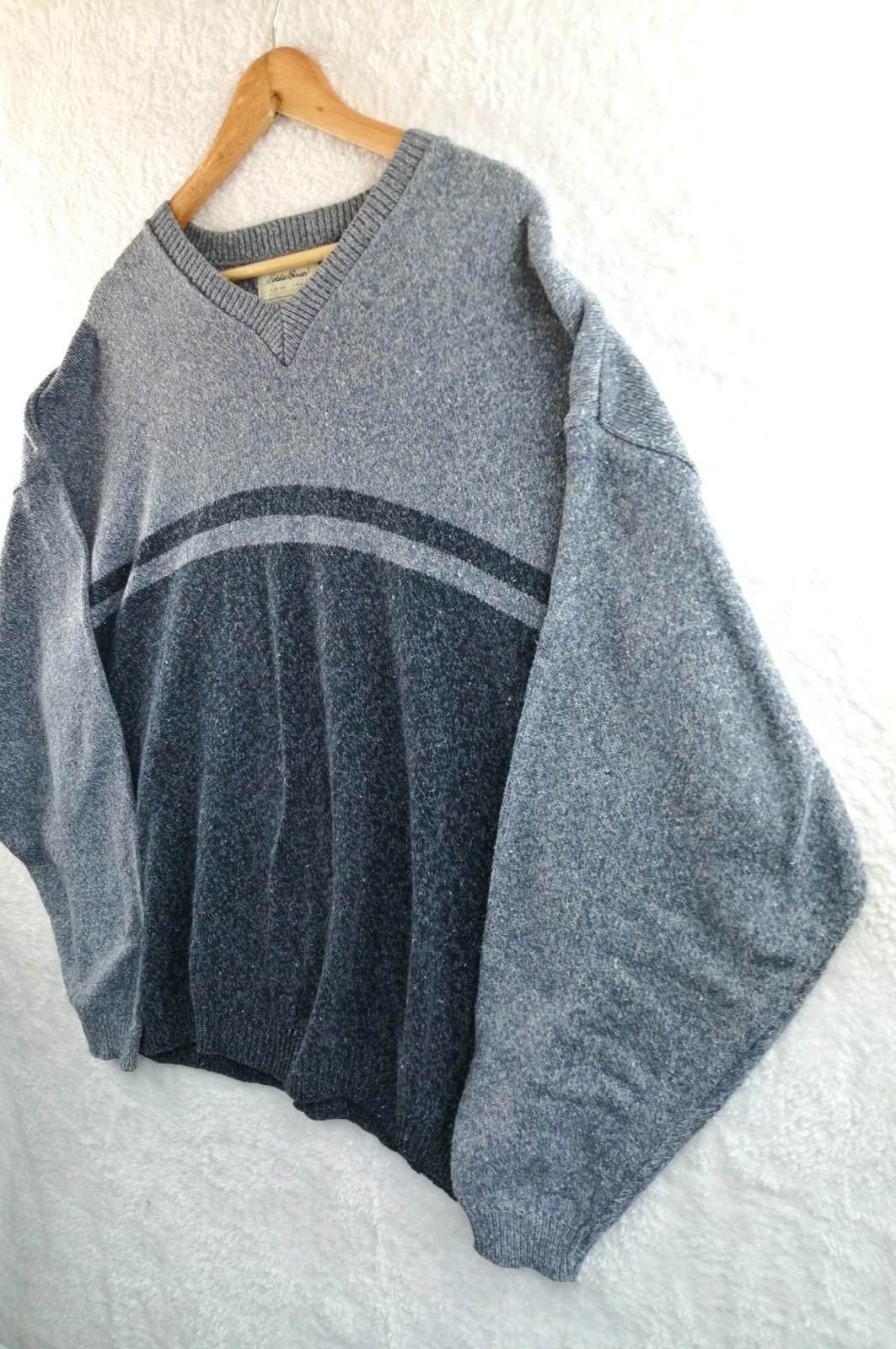 Eddie Bauer Grey Navy Knit Sweatshirt Jumper Men's Size XL Pullover