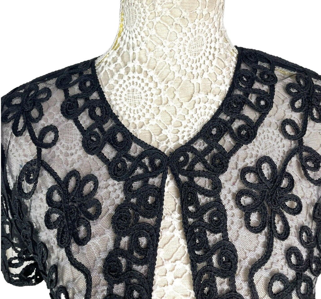 Quiz Sheer Lace Black Cropped Cardigan Floral Mesh Women’s UK Size S