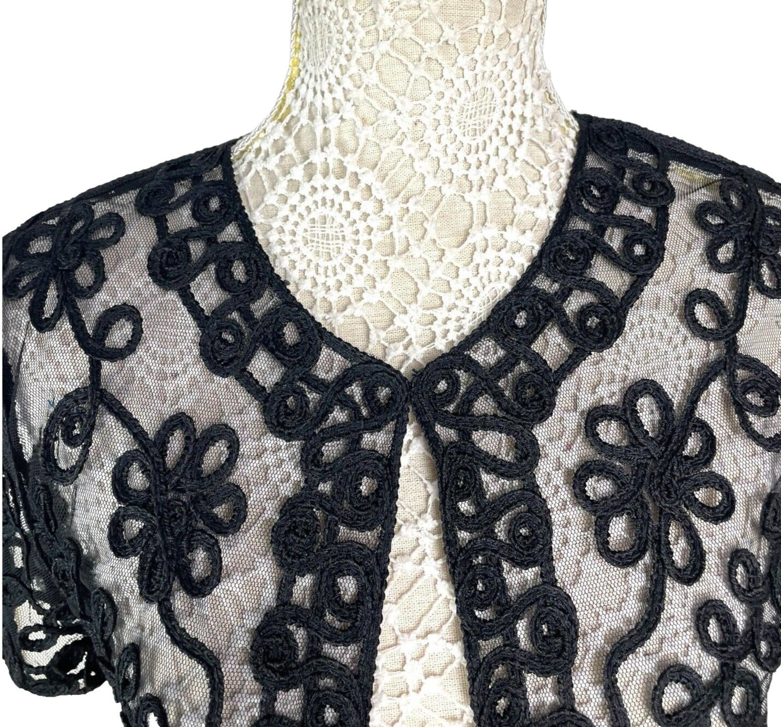 Quiz Sheer Lace Black Cropped Cardigan Floral Mesh Women’s UK Size S