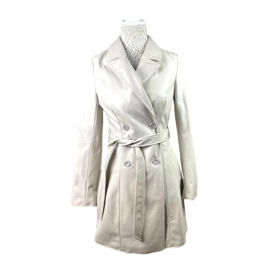Divided Faux Leather Trench Coat Belted Beige Grey Women’s UK Size XS