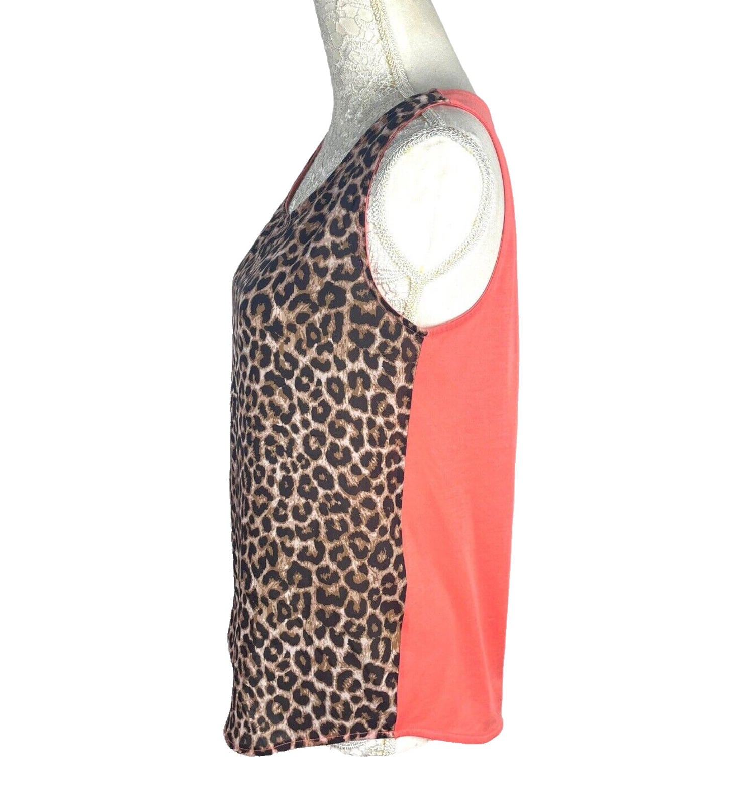 Leopard Print Tank Top Women's UK Size Medium M Contrasting Back Panel