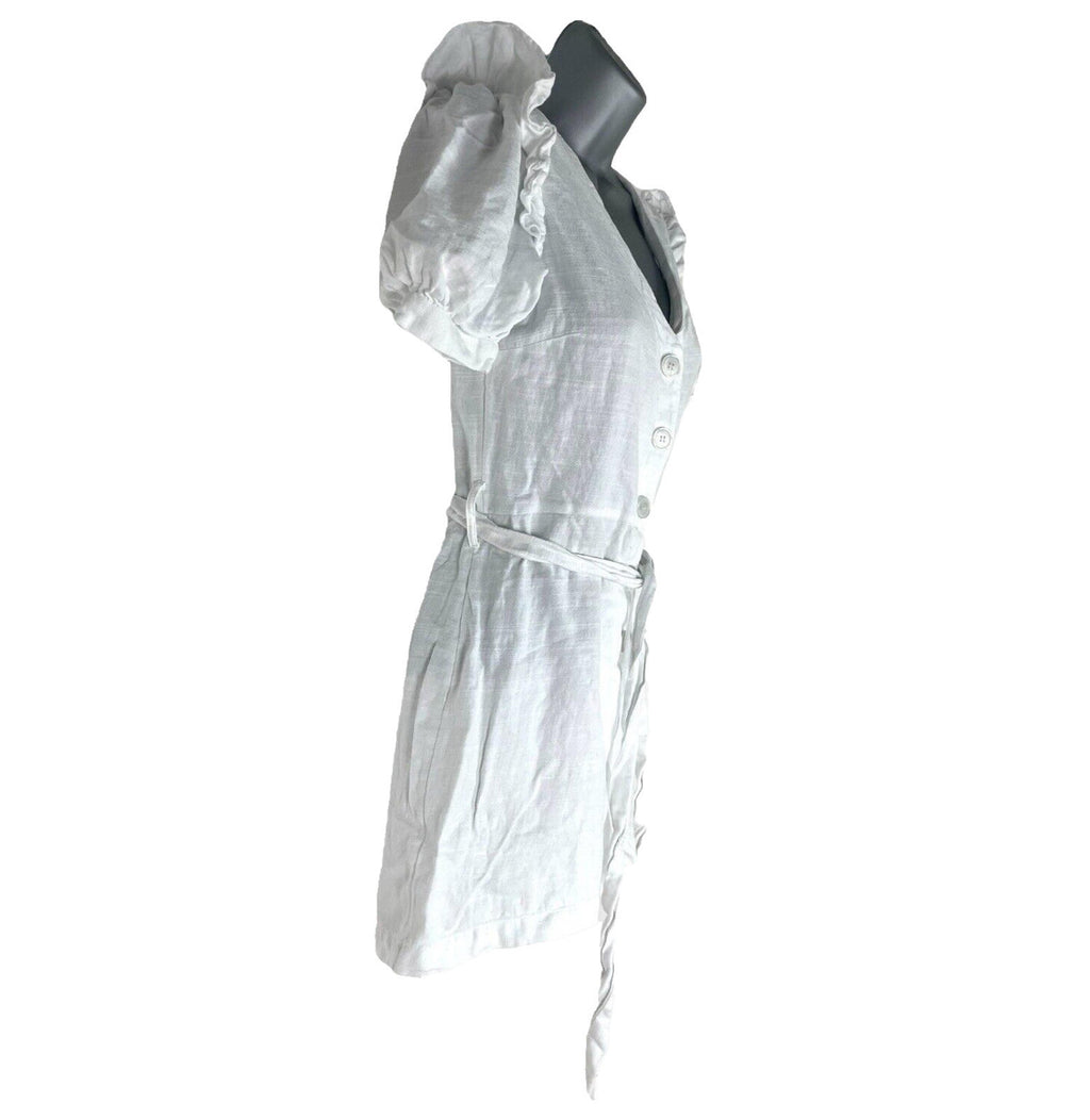 New Look Playsuit White Belted Puff Sleeve 100% Cotton Women’s UK Size 6