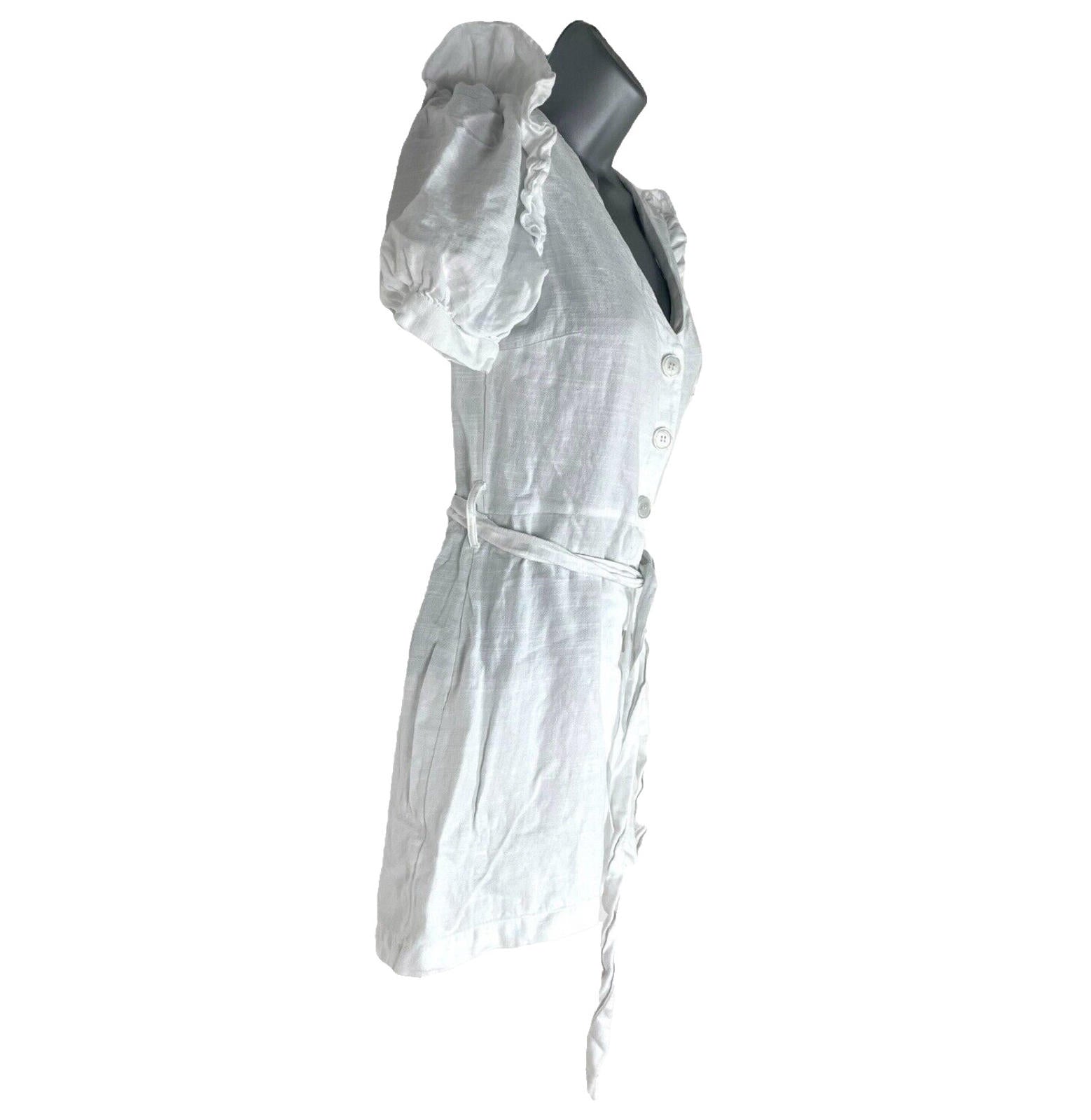 New Look Playsuit White Belted Puff Sleeve 100% Cotton Women’s UK Size 6