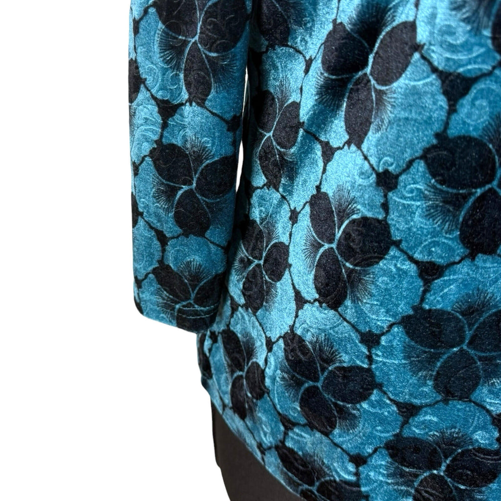 Honor Milburn Velour Top Women’s UK Size 12 Floral Velour Blue Black