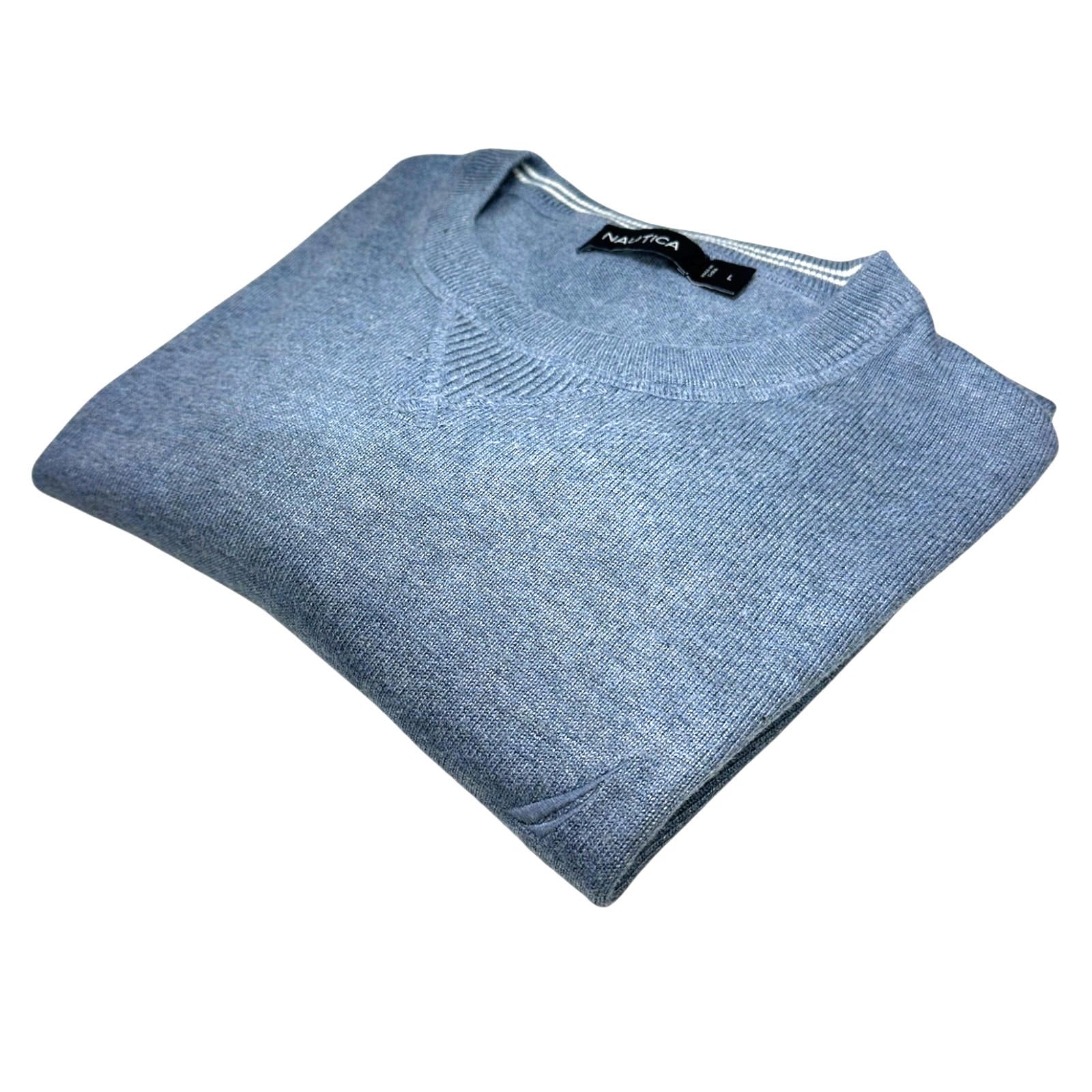 Nautica Jumper Men's UK Size L Blue Long Sleeve Crew Nexk Striped Collar Logo