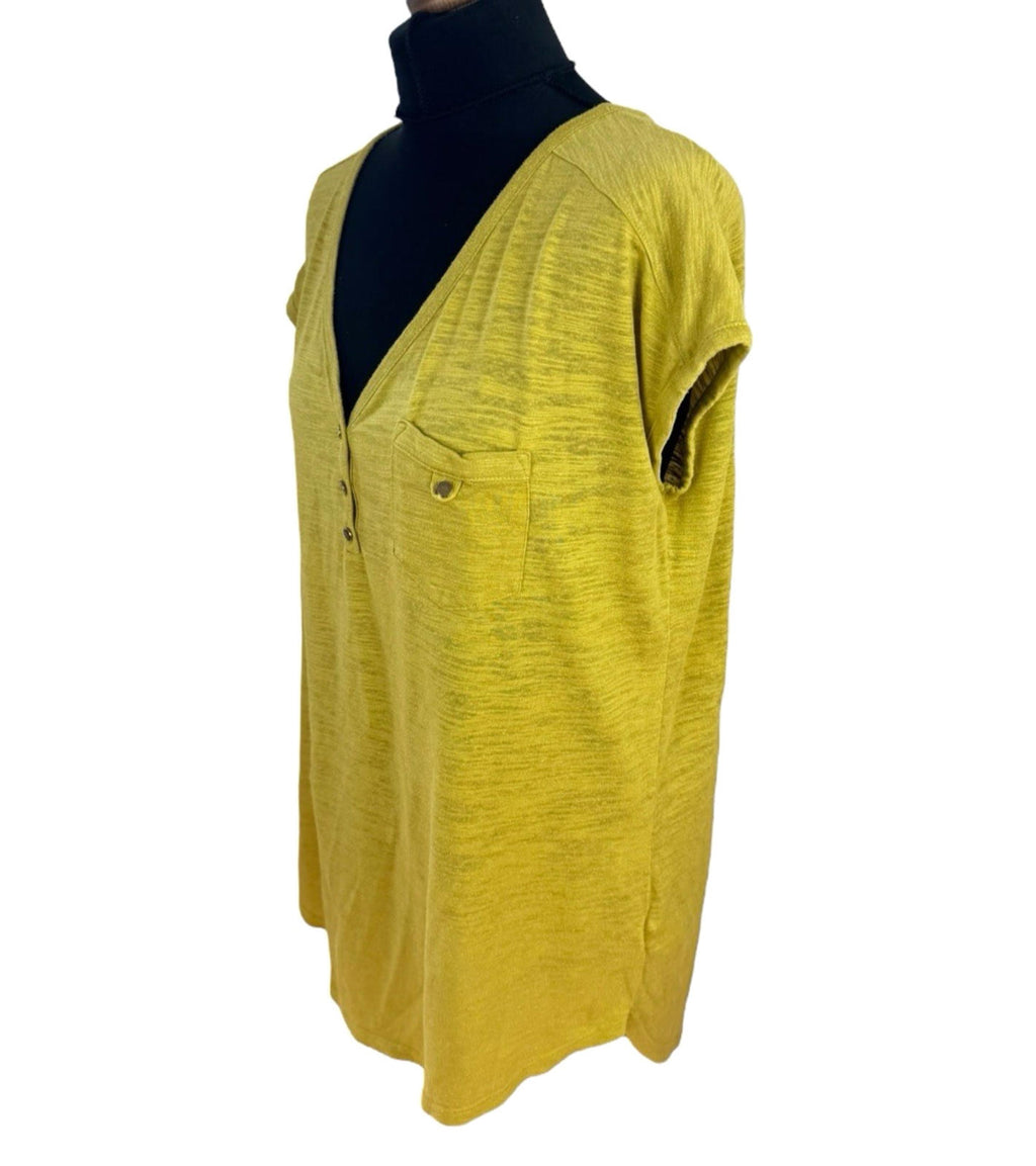 Next T-Shirt Blouse Women’s UK Size 14 Mustard Yellow V Neck Pocket Summer