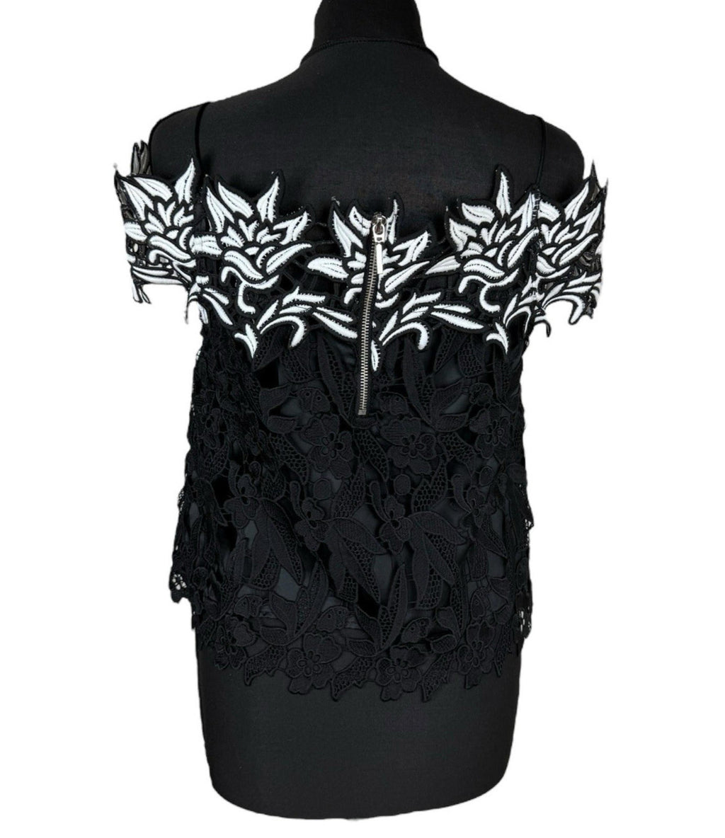 Topshop Black White Floral Lace Tank Top Strapping Sleeve Women’s UK Size 10
