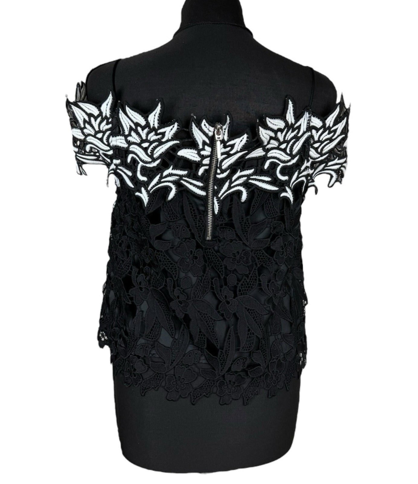 Topshop Black White Floral Lace Tank Top Strapping Sleeve Women’s UK Size 10