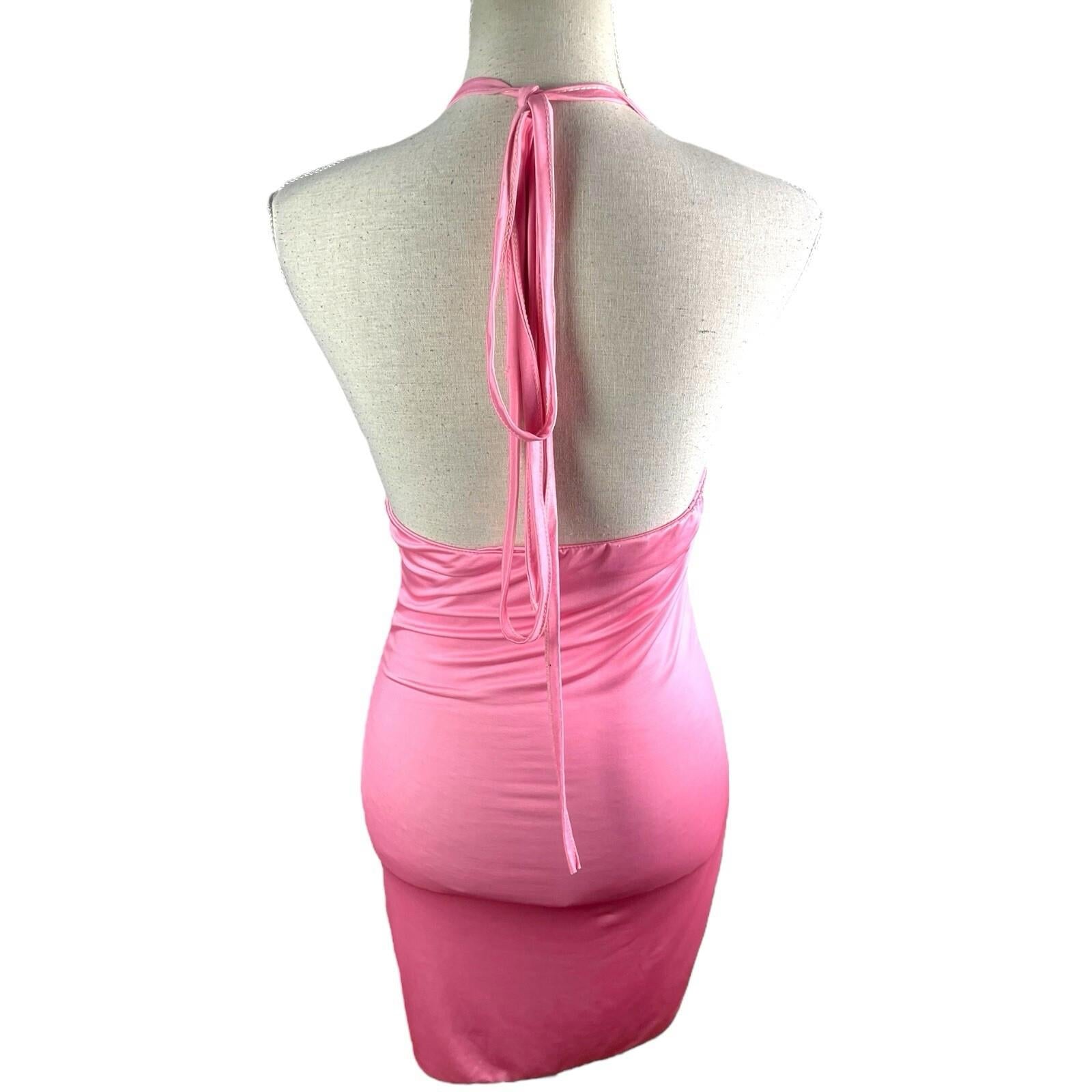 Pink Floral Mini Dress Halter Neck Backless Women’s UK Size 8