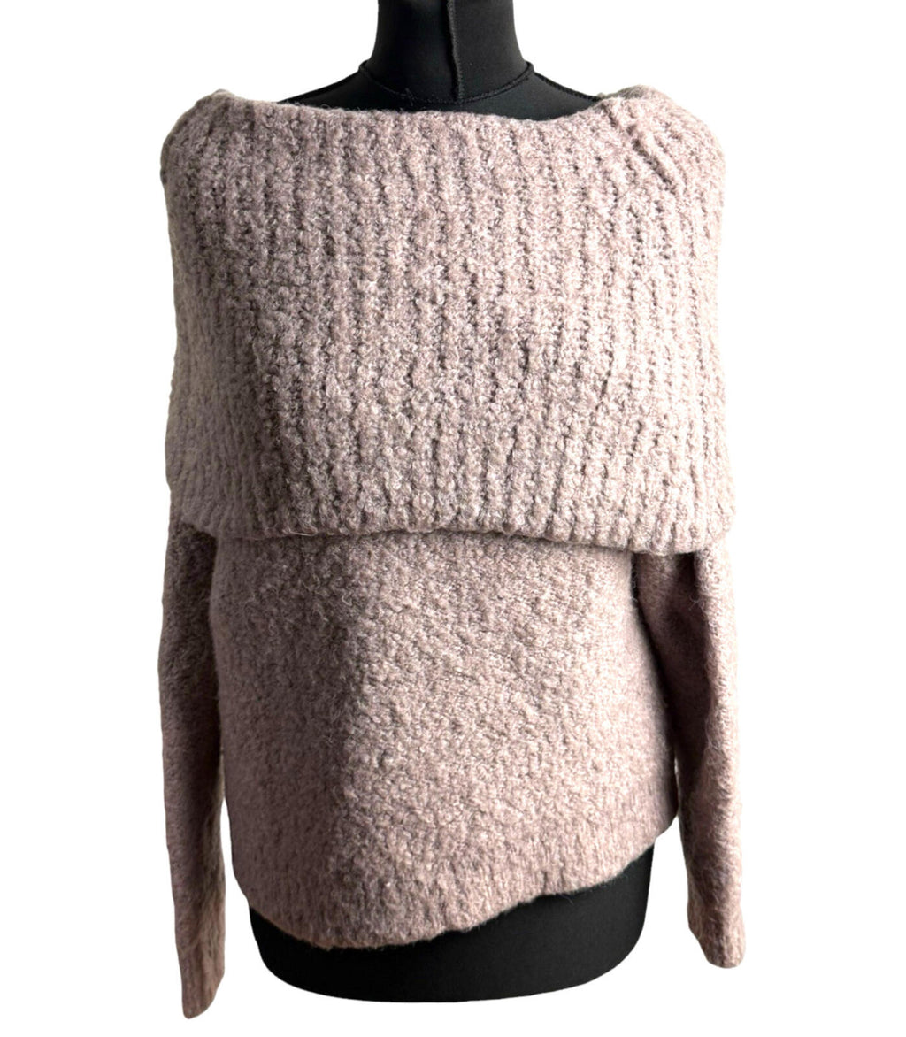 Papaya Off Shoulder Jumper Women’s UK Size M Wool Effect 3/4 Sleeve Dusky Pink