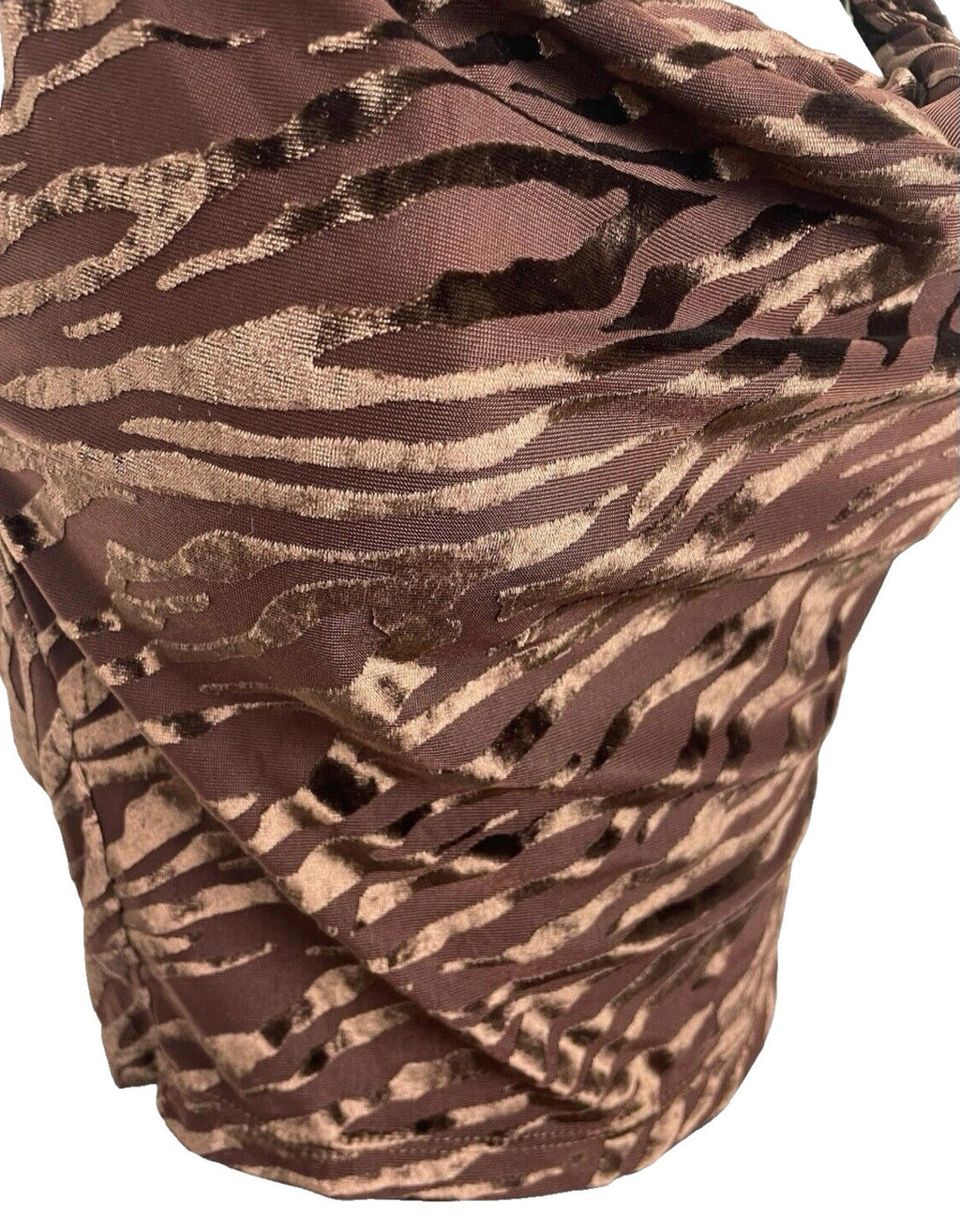 Figa Brown Velour Crop Top Animal Print Scoop Neck Women’s UK Size 6