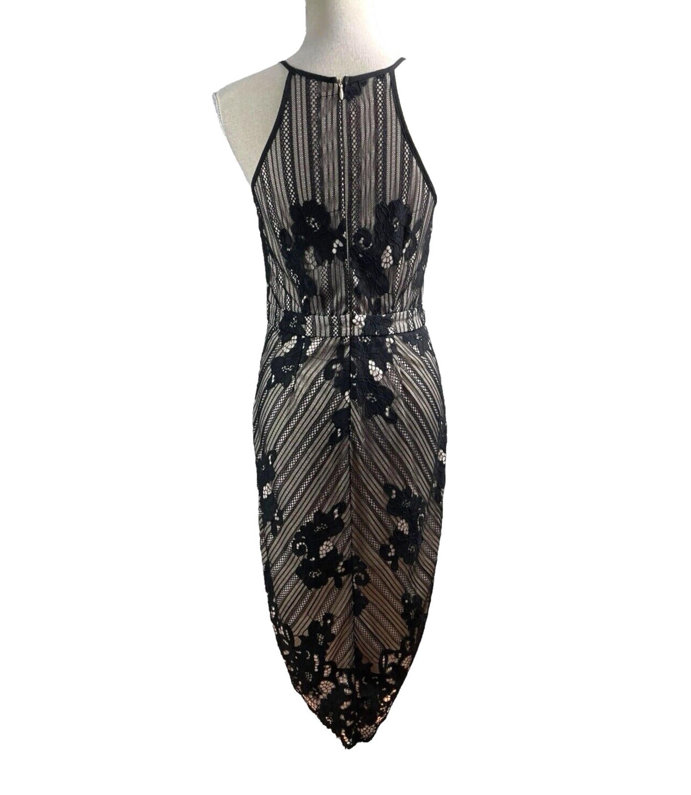 Missguided Midi Dress Lace Black & Nude Women’s UK Size 12