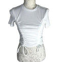 Divided Crop Top Women's UK Size S White Ribbed Ruffle Bow Detail Summer Cropped