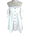 Off Shoulder Mini Dress Women's UK Size 8 White Short Sleeve Button Front Summer