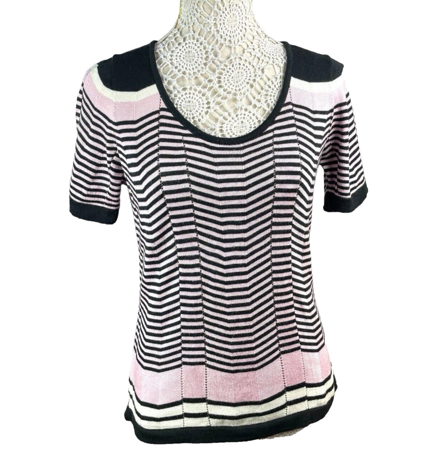BHS Knit T-Shirt Blouse Top Women’s UK Size 14 Chevron Pattern Scoop Neck Trim