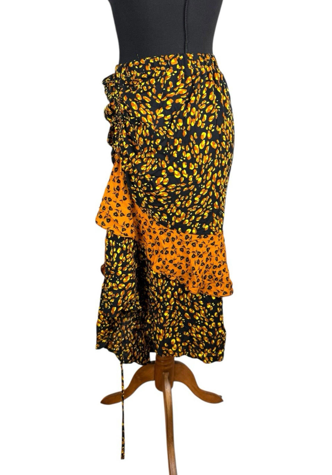 Very Orange Ruffle Modi Skirt High Slit Floral Women’s UK Size 12