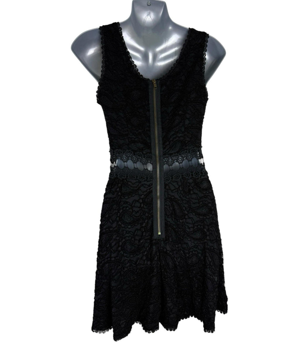 AX Paris Black Lace Dress Knee Length Cut Out Waistband Women’s UK Size 8