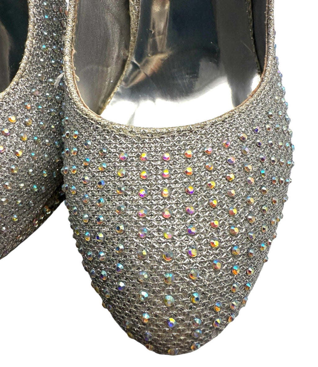 Truffle Silver Rhinestone Shoes Round Toe Stiletto Sparkle Women’s UK Size 6