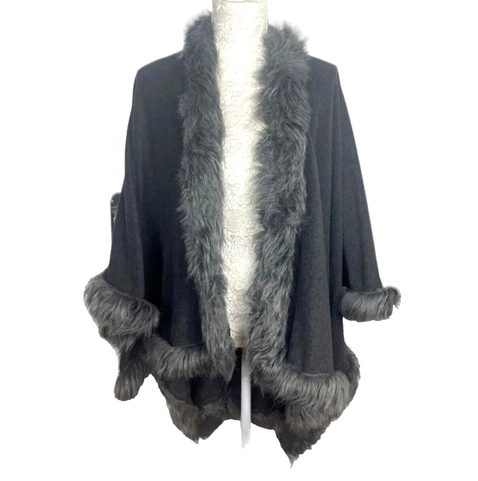 Very Fur Fleece Wrap Shawl Open Shoulder Coat Women's One Size UK 8 - 14 Grey