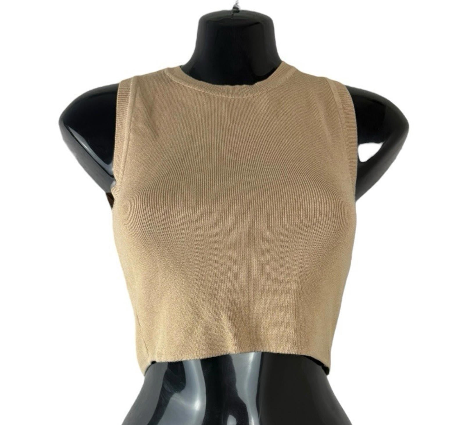Zara Tan Knitted Crop Top Round Neck Tank Women’s UK Size S