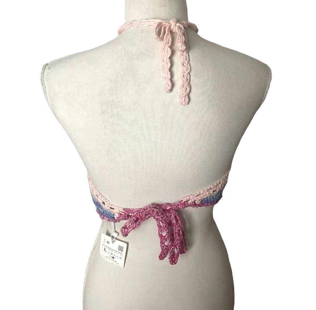 Zara Crochet Knit Halter Crop Top Summer Women's UK Size Large