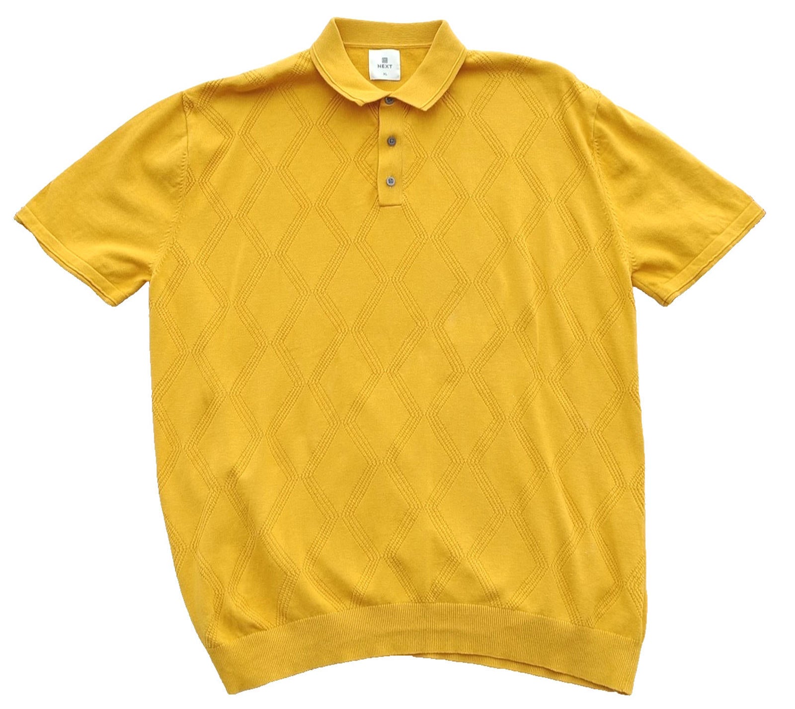 Next Knit Polo Shirt Men's UK Size XL Yellow Short Sleeve 100% Cotton Summer