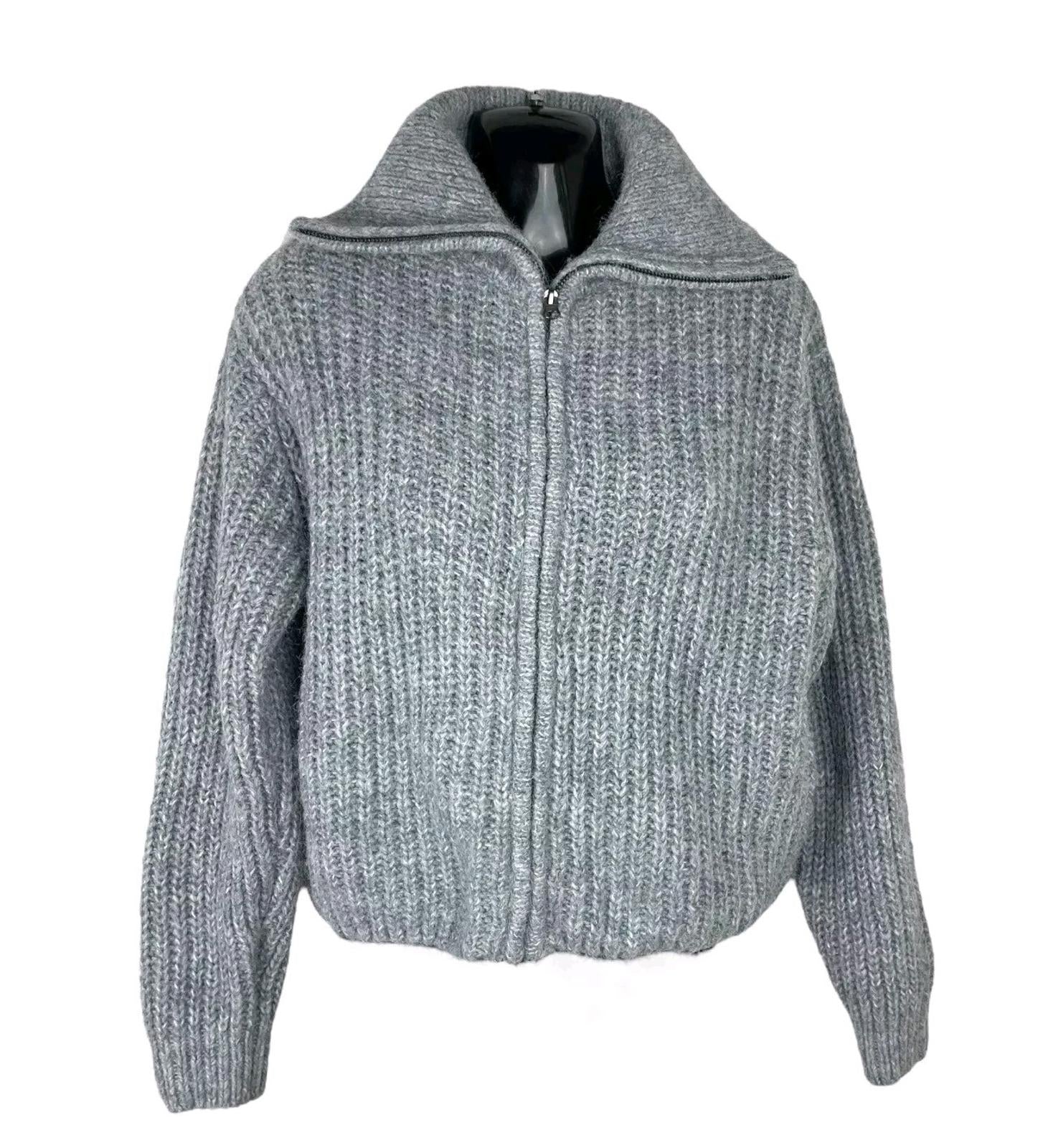 Divided Grey Marl Rib Knit Oversized Cardigan Collared Women’s UK Size XXS