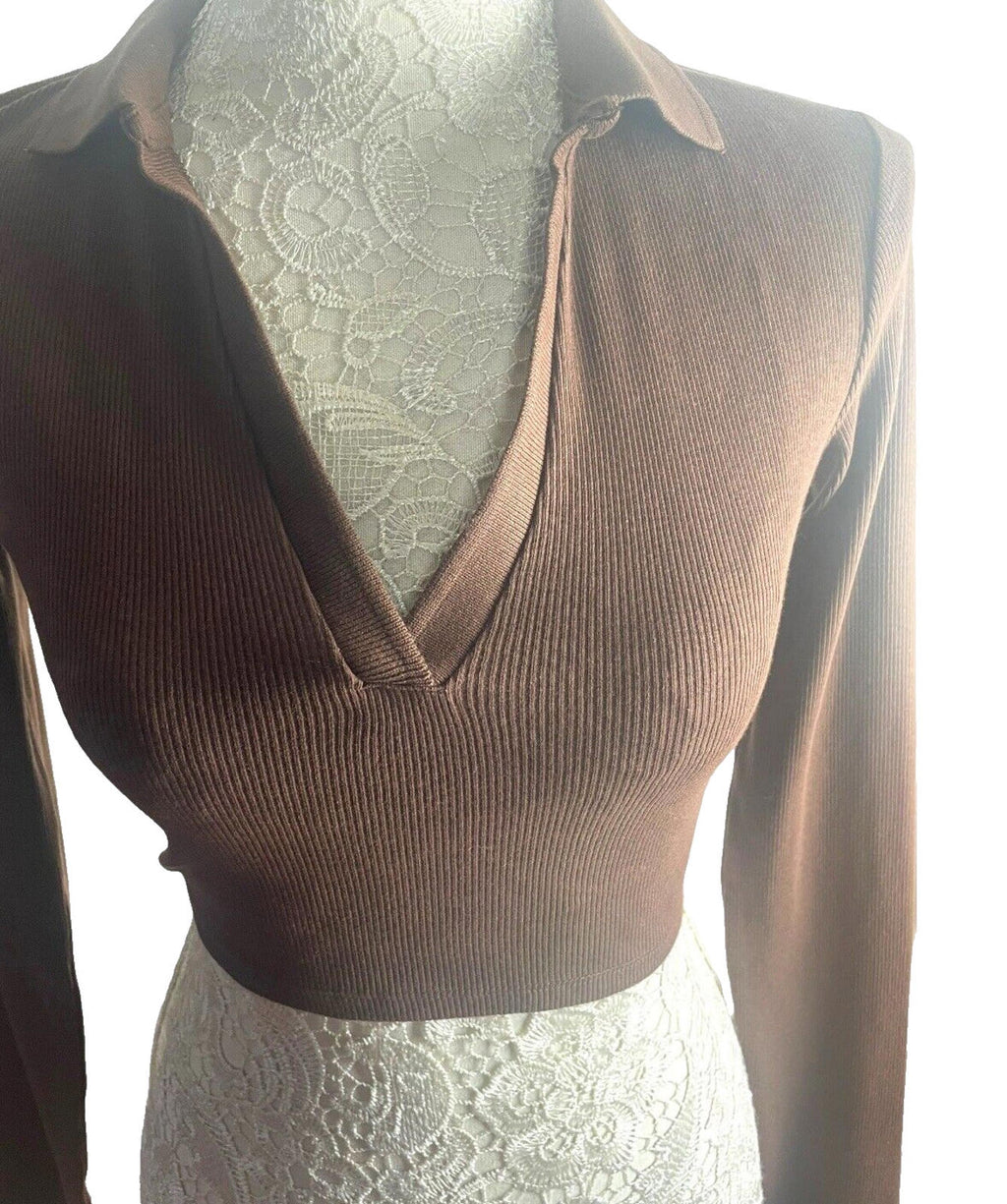 Zara Crop Top Ribbed Collared Women's UK Size XS
