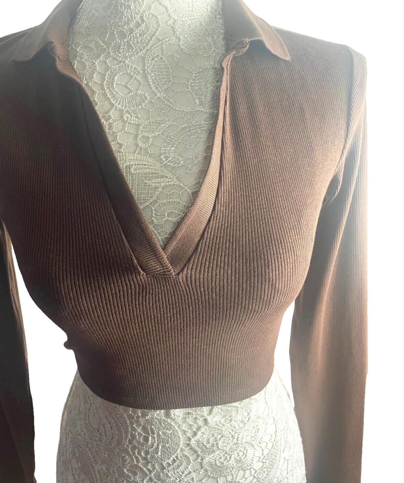 Zara Crop Top Ribbed Collared Women's UK Size XS