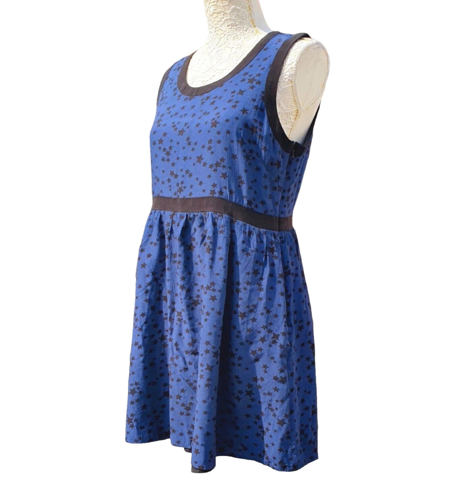 Jack Wills Dark Blue & Star Mini Dress Women's UK Size 12 Side Zipper Pockets