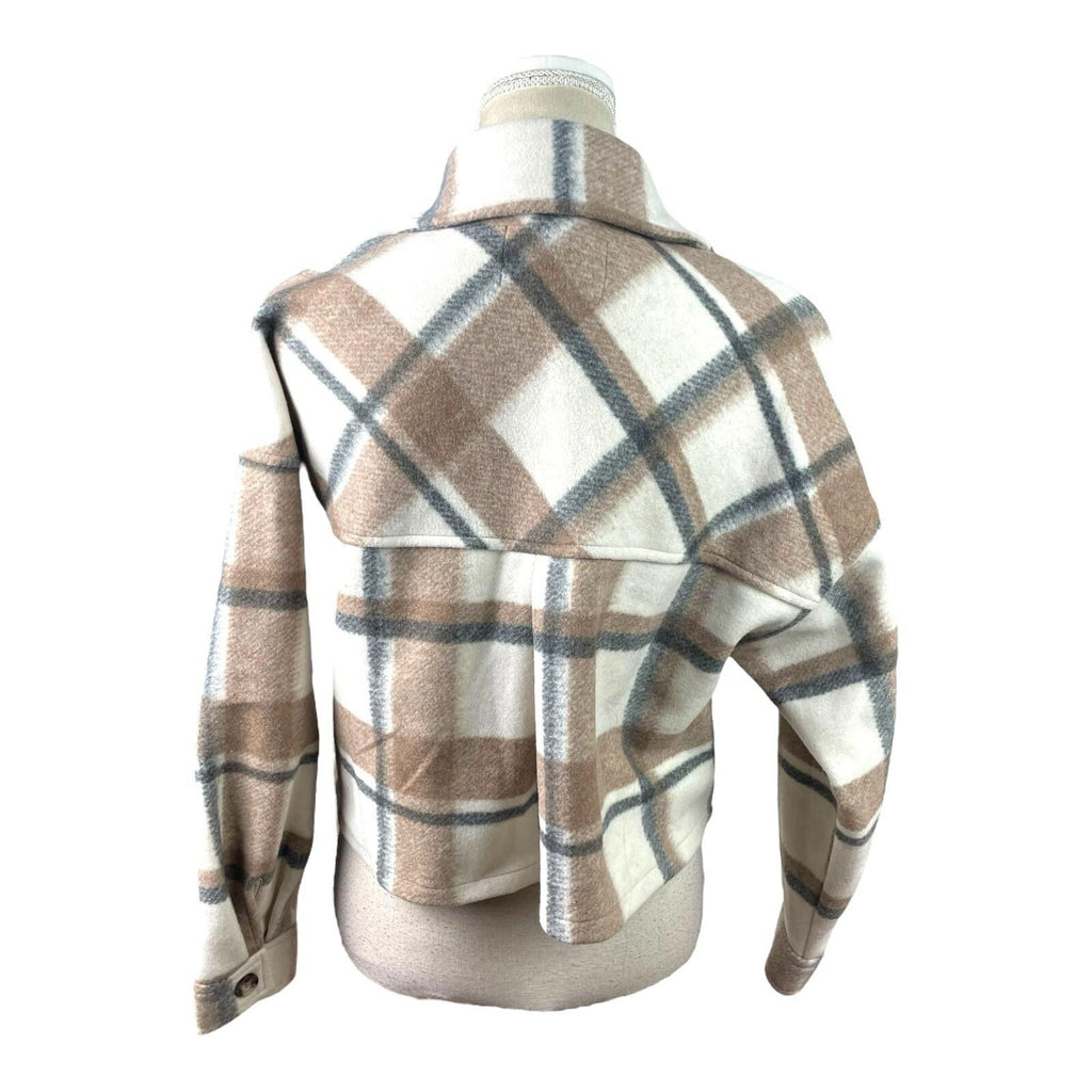 Stradivarius Beige Check Shacket Cropped Brushed Women’s UK Size XS