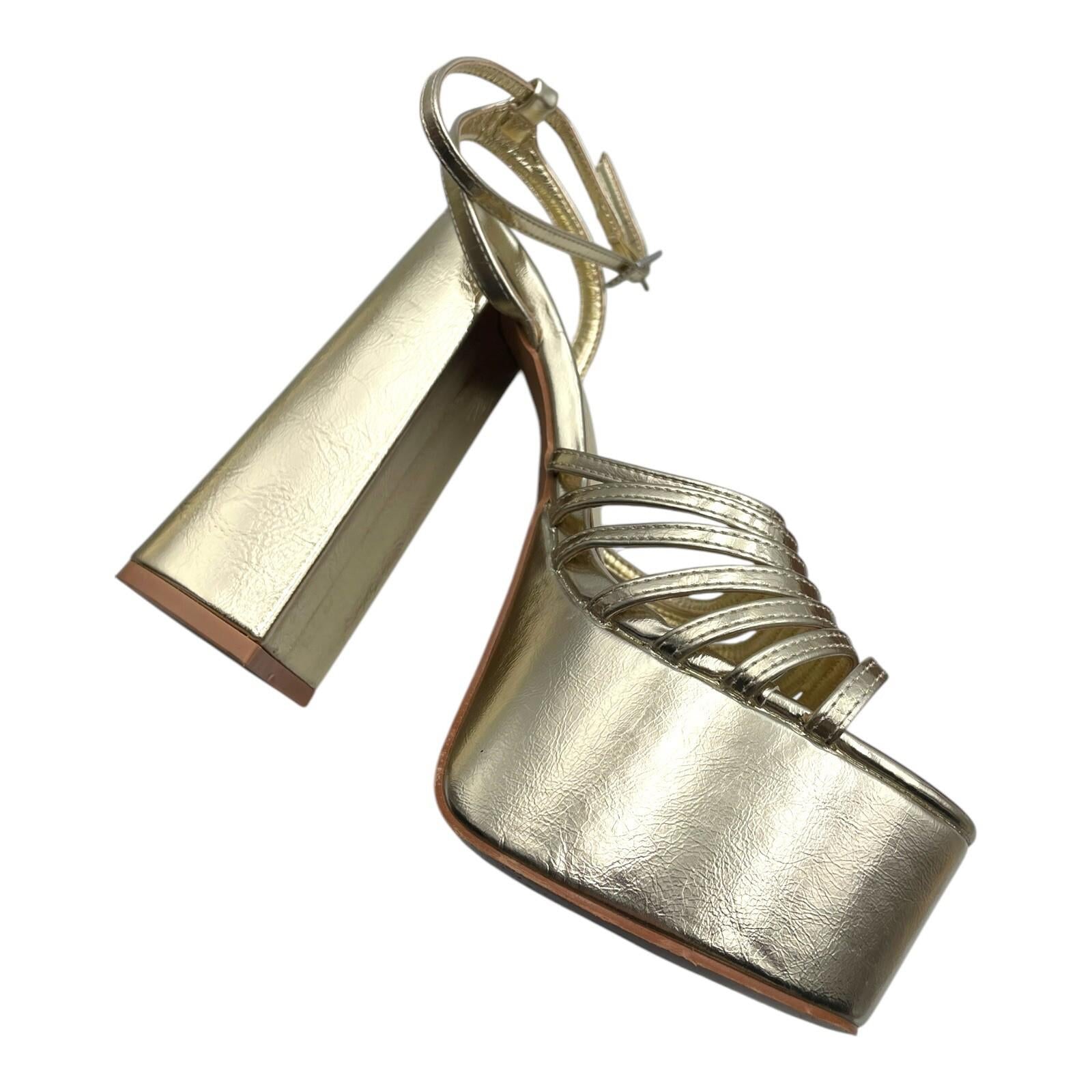Nasty Gal Shoes Gold Metallic Strappy Platform Block Heel Women’s UK Size 8
