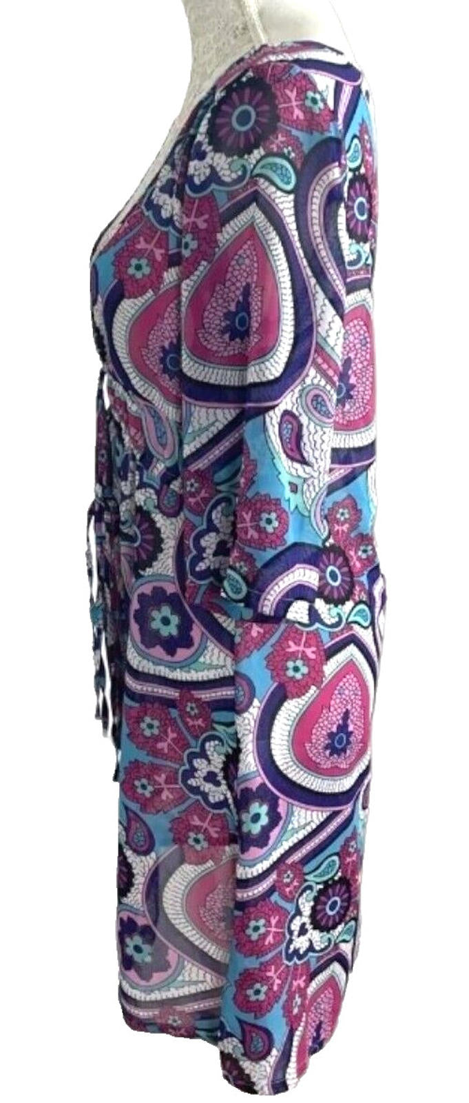 Next Paisley Print Cover Up Mini Dress Women's UK Size 8 V-Neckline Tie Detail