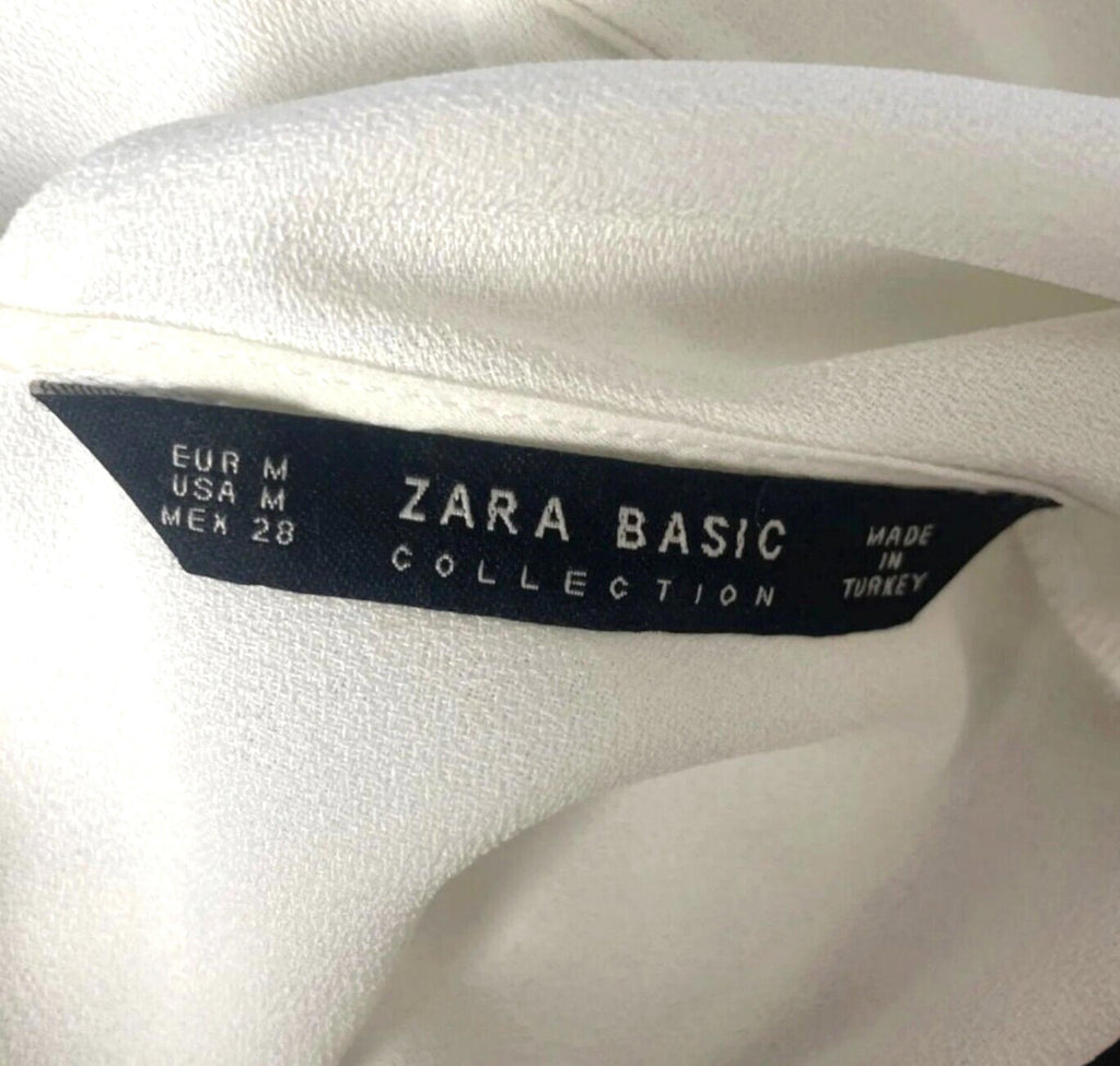 Zara Vest Top Blouse White Satin Ruffled Collar Women's UK Size M