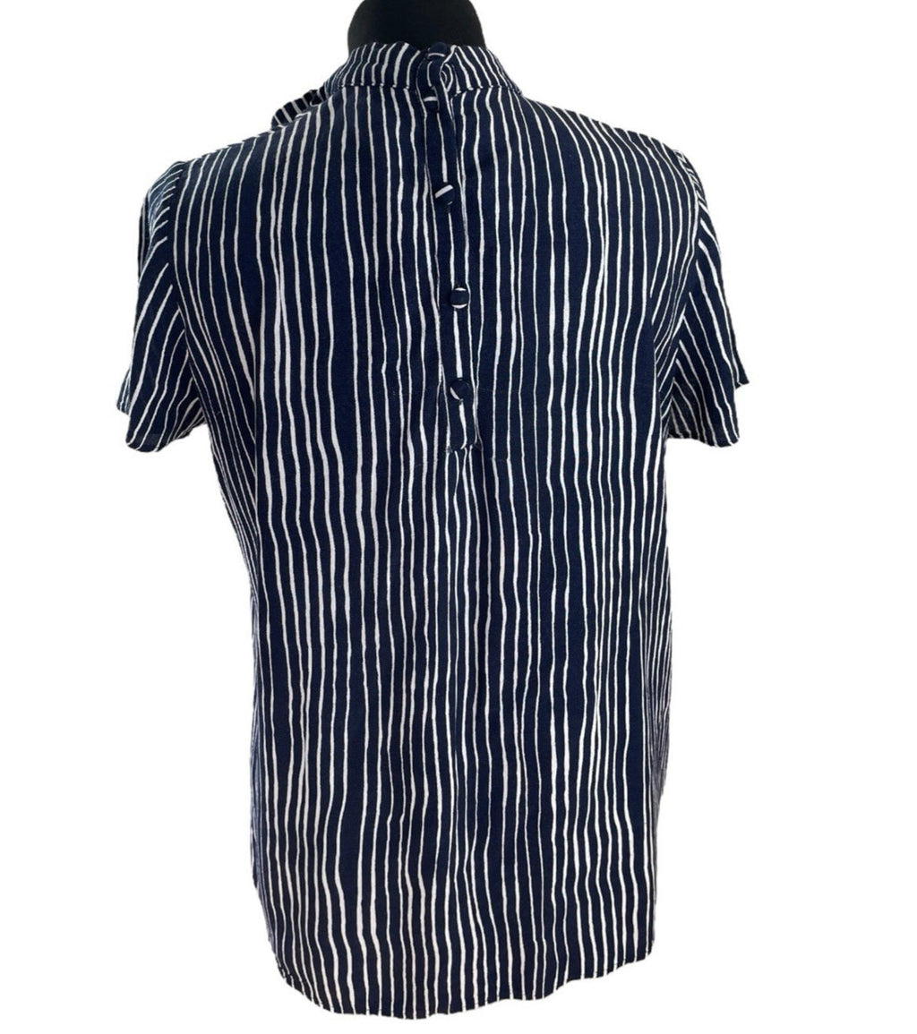 Next Navy Blouse High Neck Striped Lightweight Women’s UK Size 12