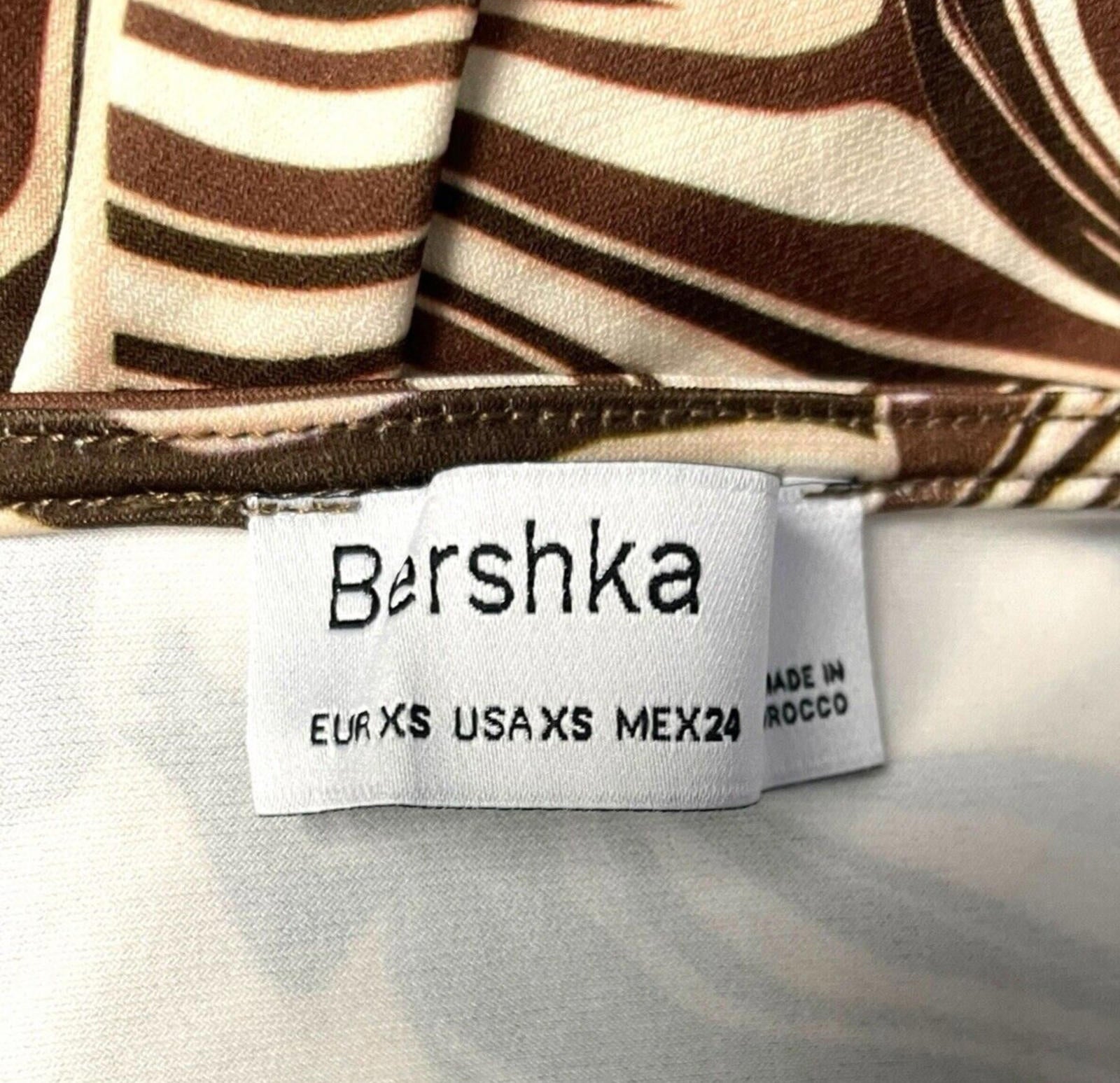 Bershka Maxi Dress Brown & Cream Ruched Side Slit Women’s UK Size XS