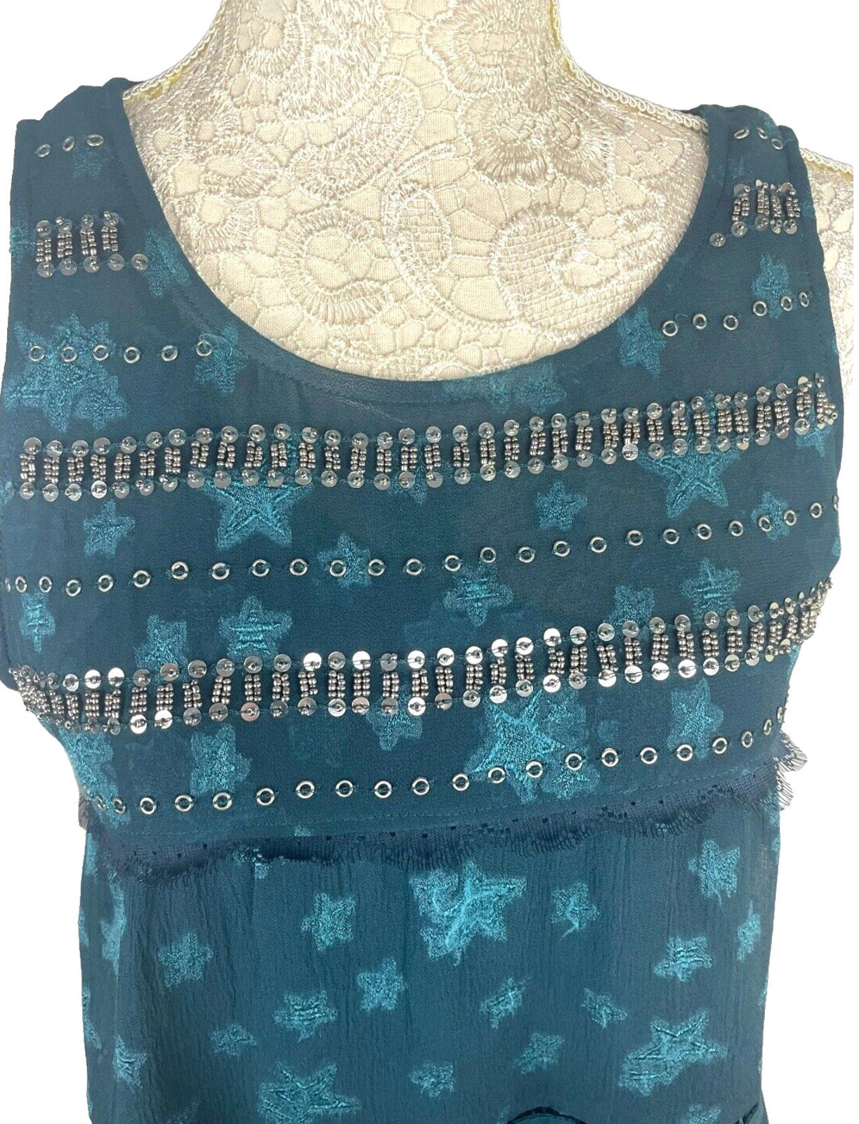 Next Starscene Tunic Top  Women's UK Size 10 Chiffon Layered Embezzled Sparkle