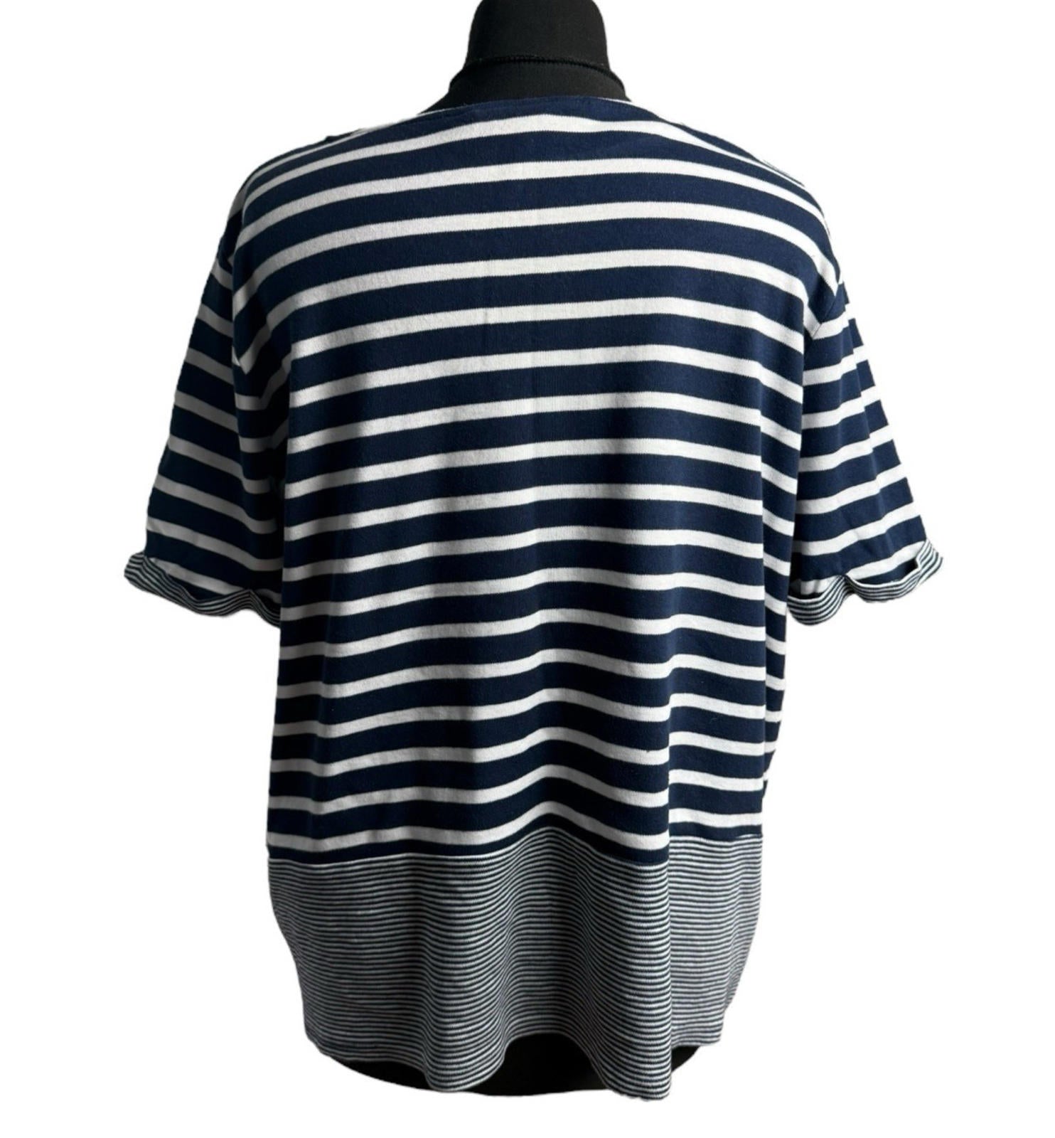 TU Navy Stripe Nautical T-Shirt Front Pocket 100% Cotton Women’s UK Size 18