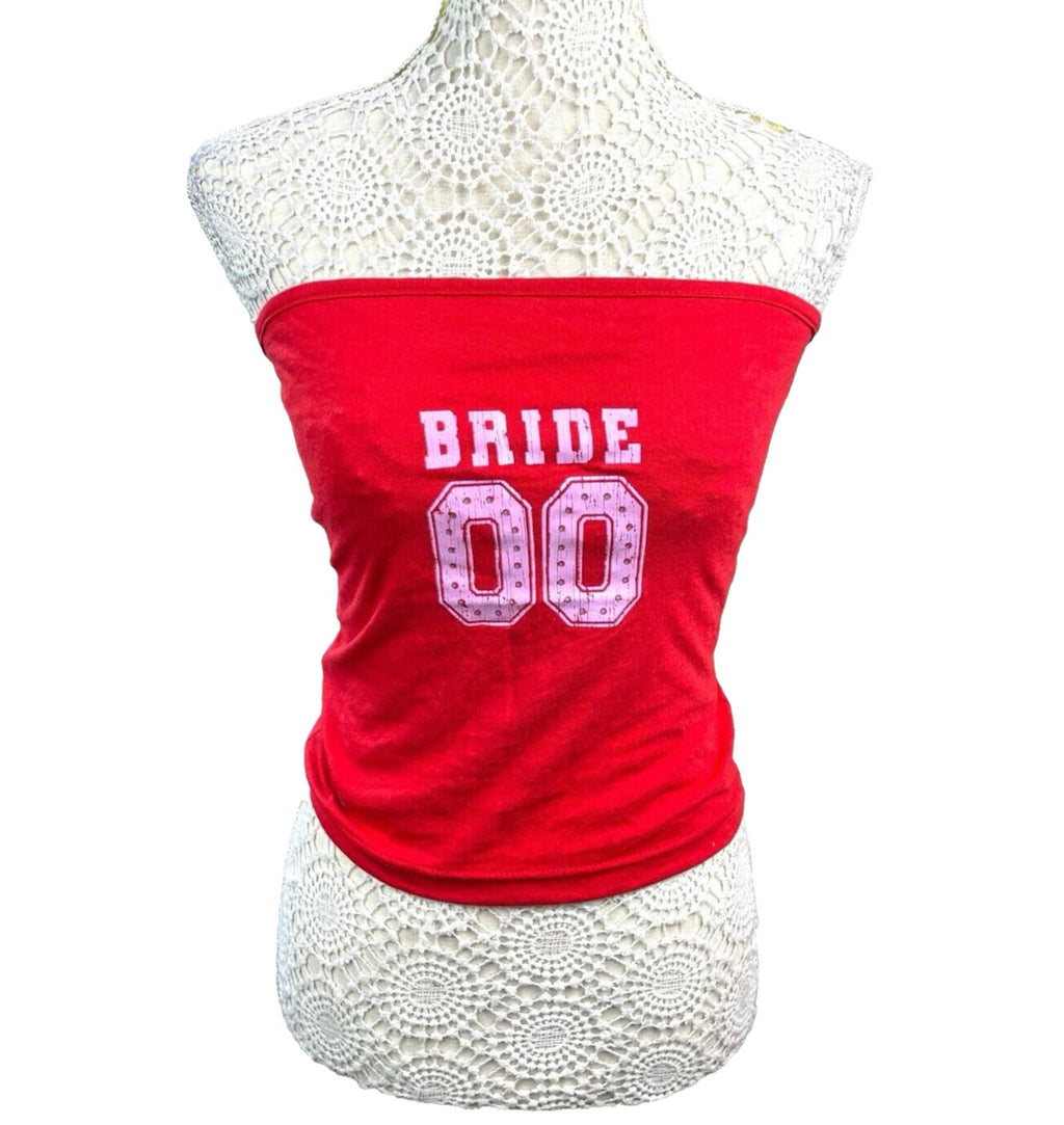 Pretty Little Thing Red Strapless Tank Top Bride 00 Print Women’s UK Size 8