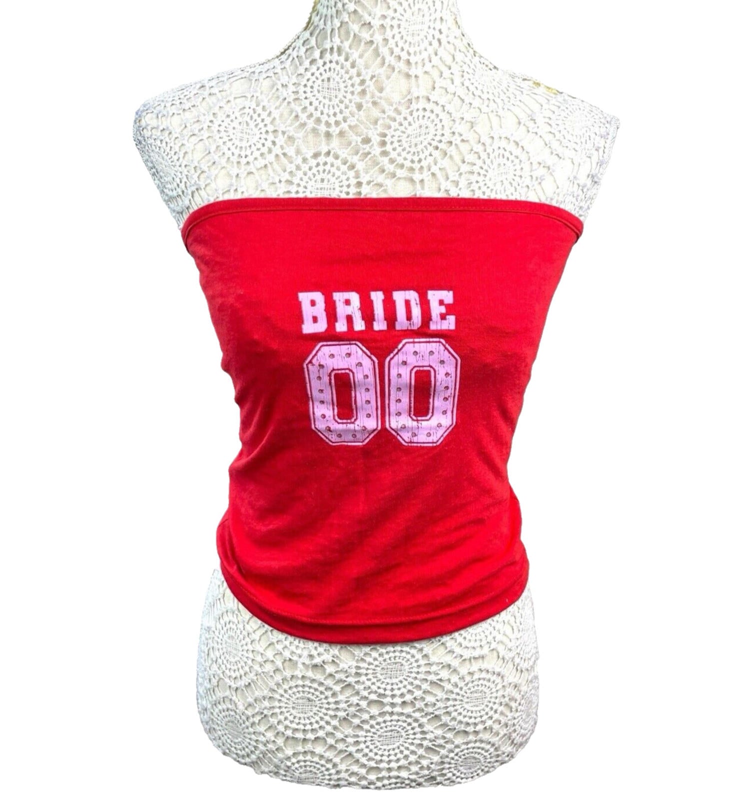 Pretty Little Thing Red Strapless Tank Top Bride 00 Print Women’s UK Size 8